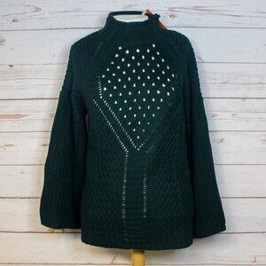 New W/ Tags One A Forest Green Mock Turtle Neck Sweater Knit Wide‎ Sleeves Large